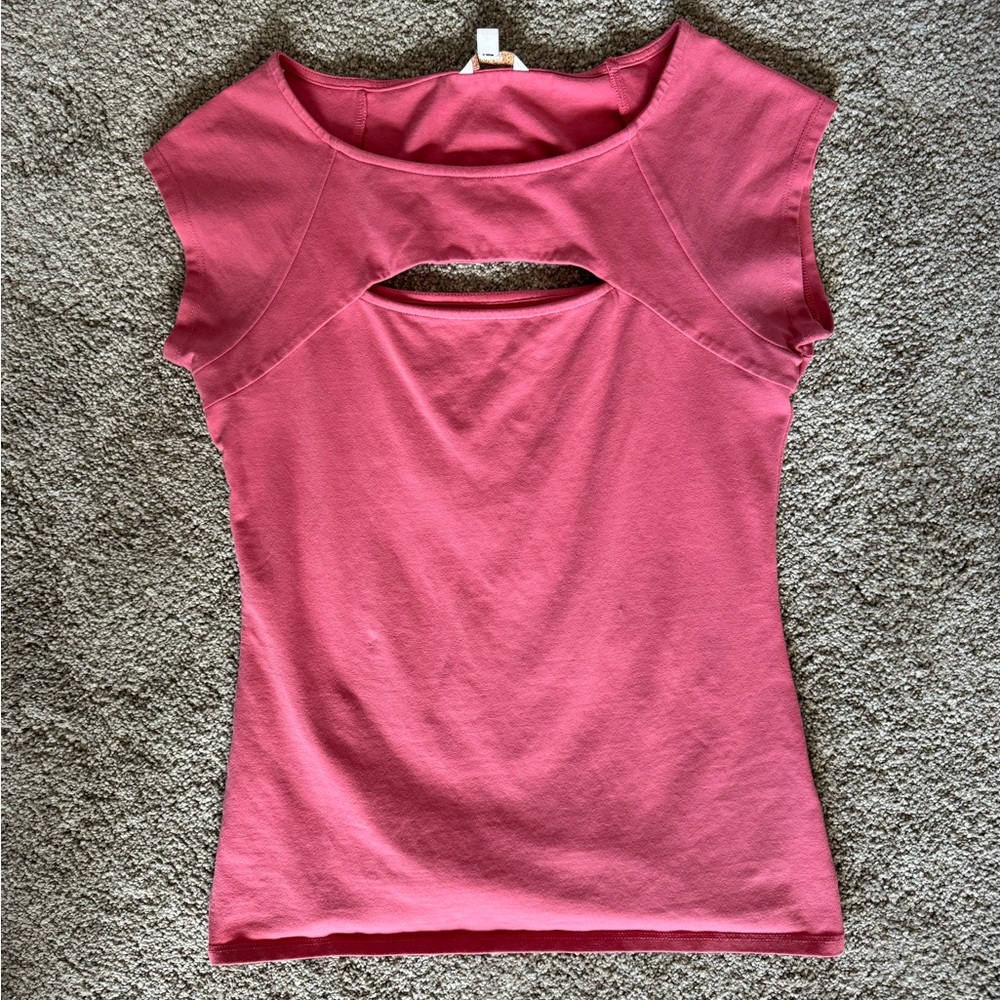 GUESS Bodycon Cap Sleeve Fitted Cutout Tee Medium Coral Sexy Spring Summer Club
